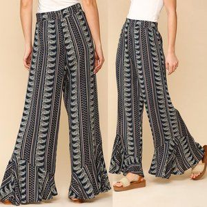 NEW Paisley High Waist Ruffle Hem Wide Leg Pants